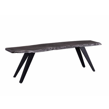 60 Inch Modern Dining Bench, Acacia Wood Table, Live Edge, Iron Legs, Gray, Black Black Gray Gray Dining Room Modern Acacia Iron Acacia Wood