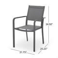 Outdoor Modern Aluminum Dining Chair With Mesh Seat Set Of 2 , Metal Gray And Dark Gray Gray Aluminium