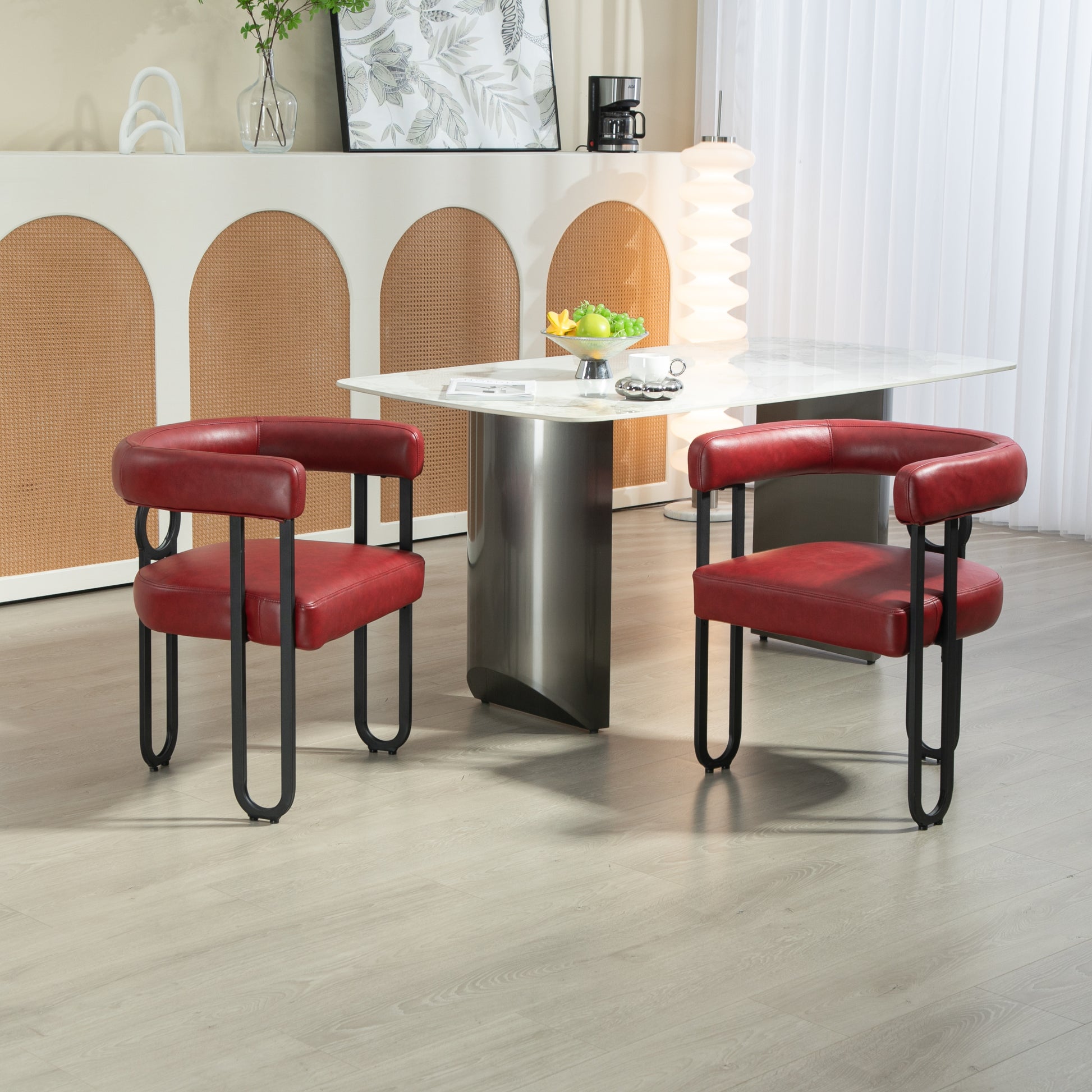 Coolmore Contemporary Designed Pu Fabric Upholstered Accent Dining Chair Barrel Side Chairs Kitchen Armchair For Living Room Set Of 2 Wine Red Pu Wine Red Dining Room Foam Pu Leather
