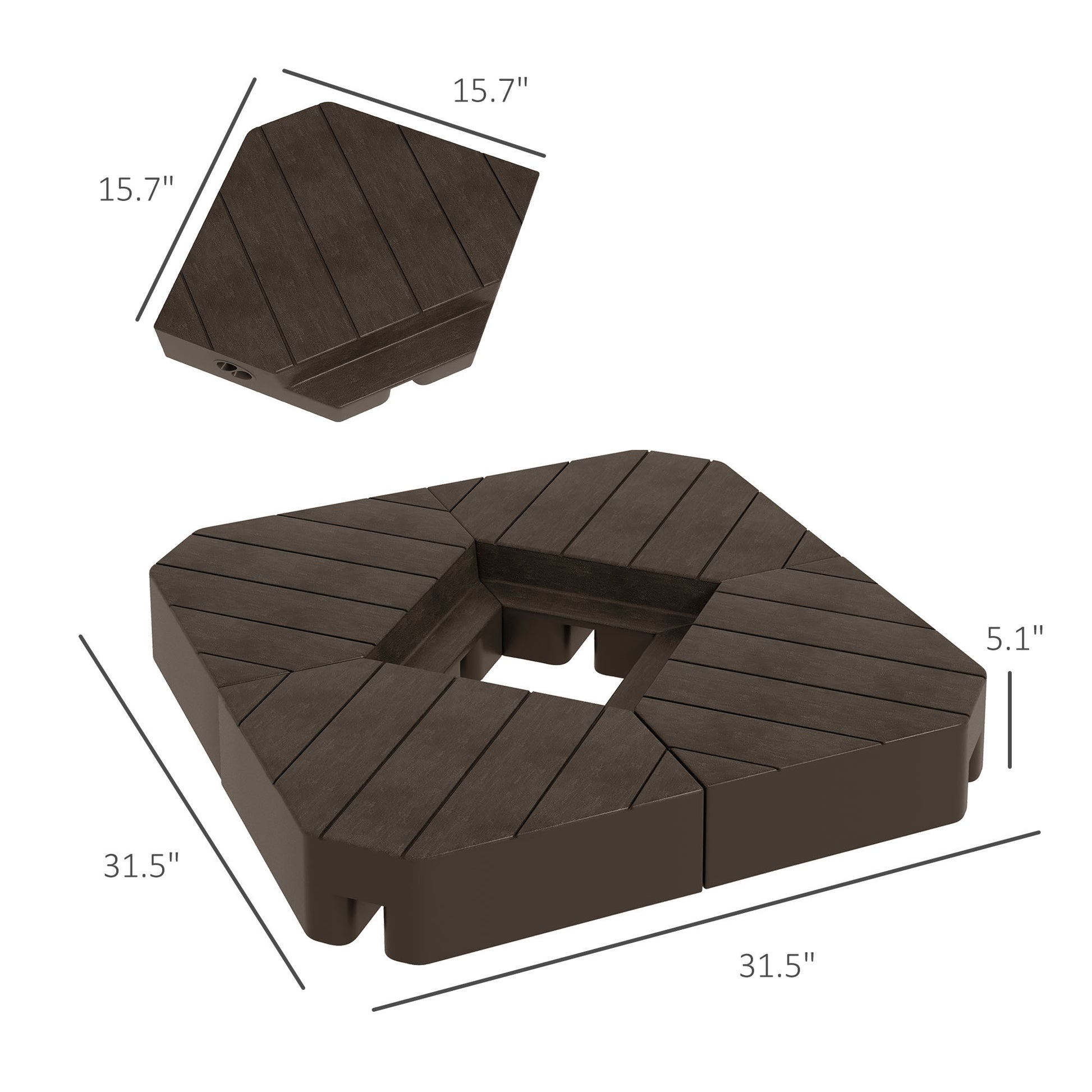 Outsunny 4 Piece Patio Cantilever Umbrella Base Weight Set, Outdoor Offset Umbrella Weights For Umbrella Stand, 132 Lb. Capacity Water Or 176 Lb. Capacity Sand, Brown Brown Hdpe