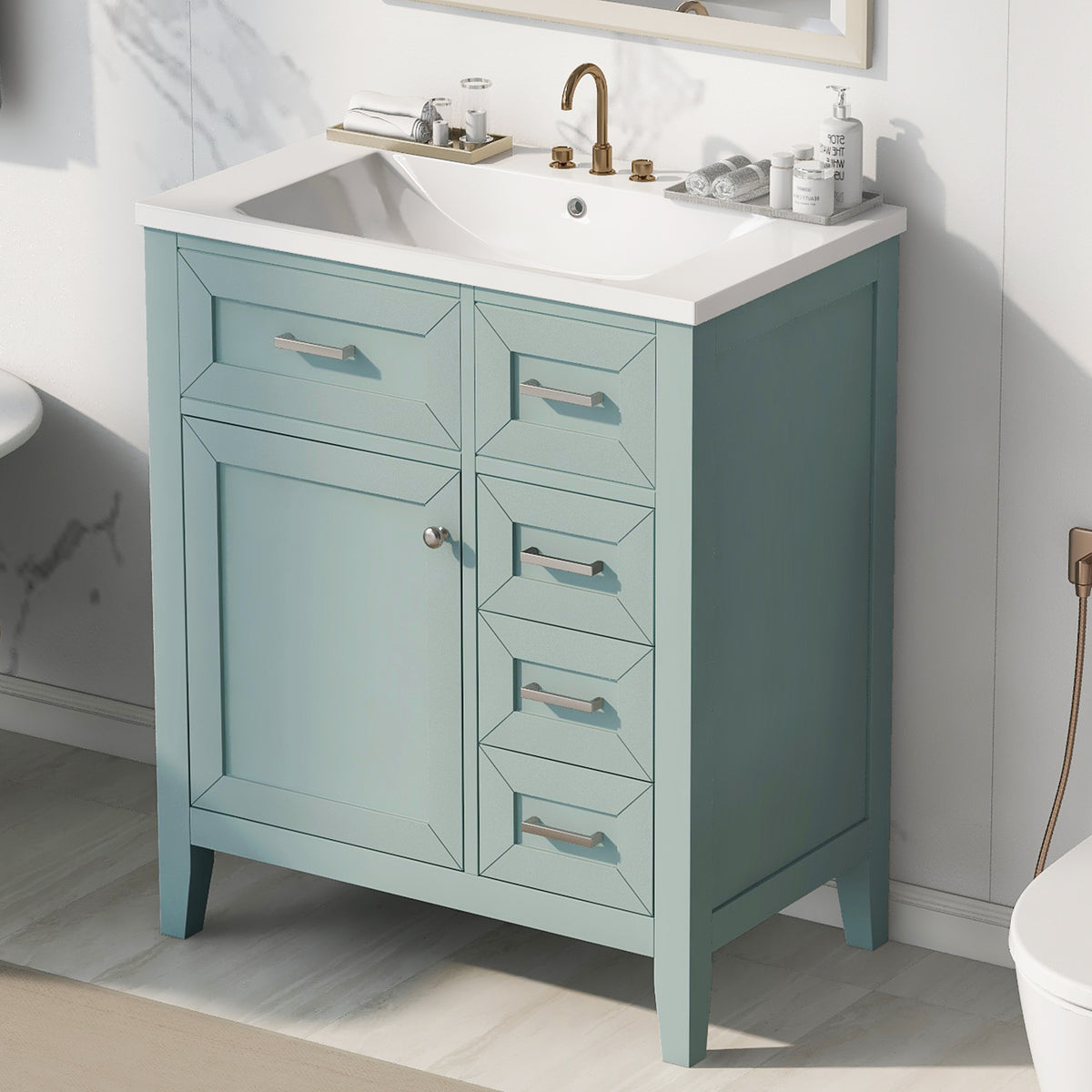 30" Bathroom Vanity With Sink Combo, Green Bathroom Cabinet With Drawers, Solid Frame And Mdf Board Old Sku:N725S999222F Green Solid Wood Mdf