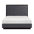 Modern Bedroom Furniture Charcoal Finish 1Pc Queen Bed Tufted Headboard Fabric Upholstery Trim Stylish Bed Box Spring Required Queen Charcoal Wood Bedroom Modern Polyester Wood