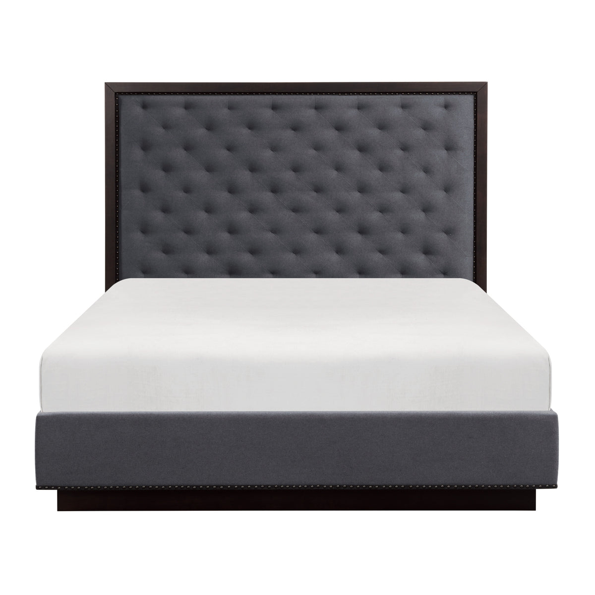 Modern Bedroom Furniture Charcoal Finish 1Pc Queen Bed Tufted Headboard Fabric Upholstery Trim Stylish Bed Box Spring Required Queen Charcoal Wood Bedroom Modern Polyester Wood