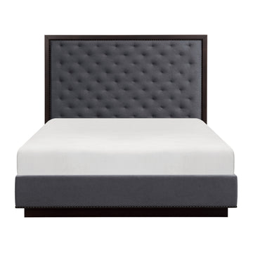 Modern Bedroom Furniture Charcoal Finish 1Pc Queen Bed Tufted Headboard Fabric Upholstery Trim Stylish Bed Box Spring Required Queen Charcoal Wood Bedroom Modern Polyester Wood