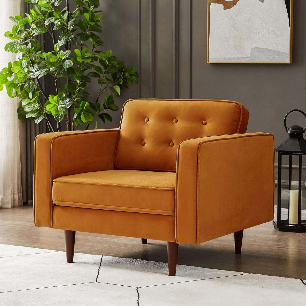 Casey Velvet Lounge Chair Orange Velvet