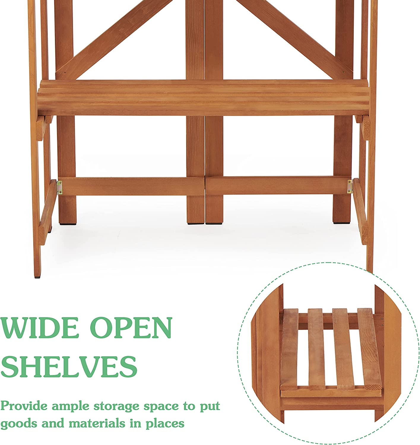 Folding Potting Bench Outdoor Solid Wood Foldable Garden Workbench Station For Planting Horticulture With Shelves Reddish Brown Solid Wood