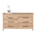 Double Dresser, 6 Drawer, Superior Top, Light Oak White Multicolor Solid Wood Mdf Engineered Wood