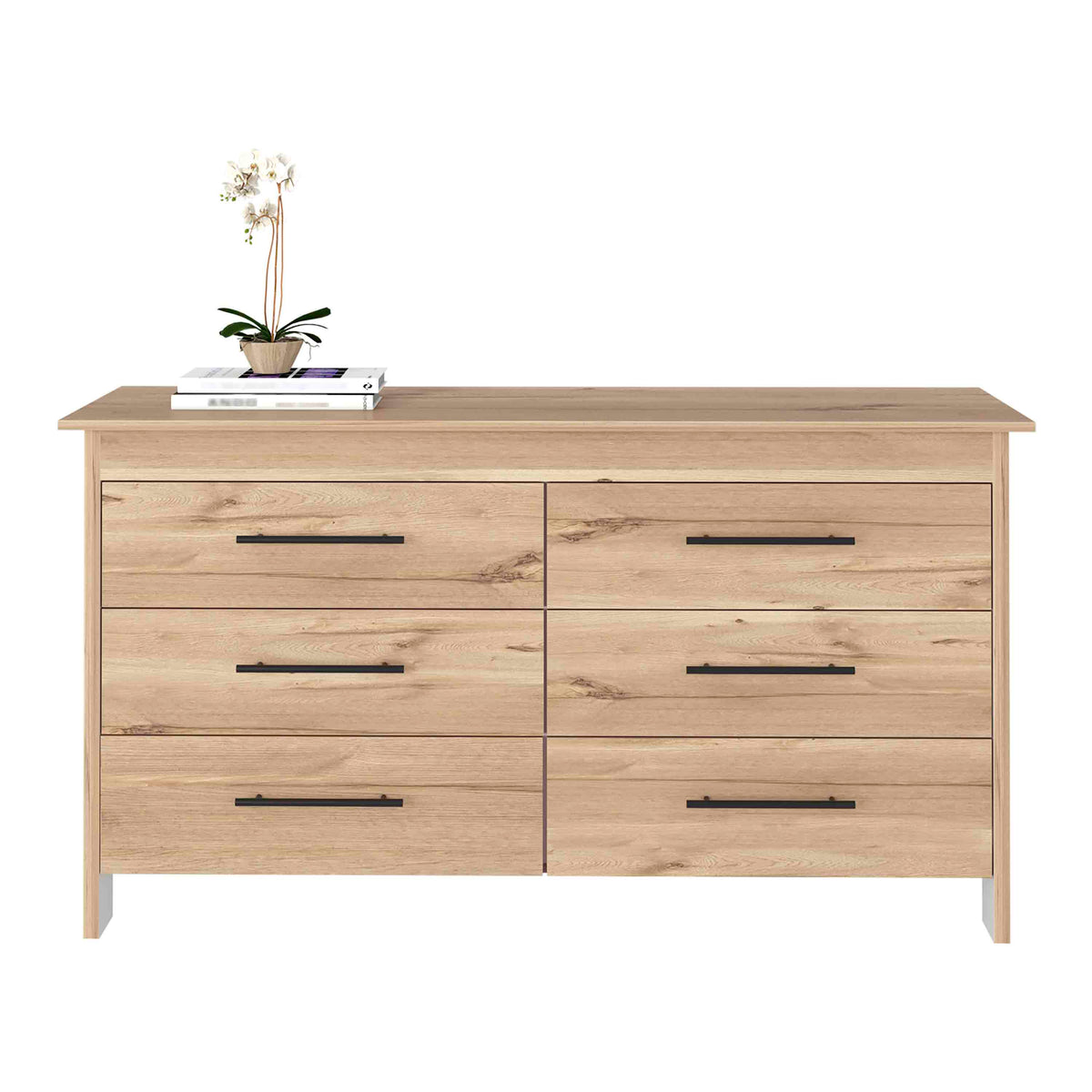 Double Dresser, 6 Drawer, Superior Top, Light Oak White Multicolor Solid Wood Mdf Engineered Wood