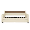 Twin Size Daybed With Trundle, Upholstered Daybed With Charging Station And Led Lights, Beige Expect Arrive Date:May 20Th. Twin Beige Pu Leather