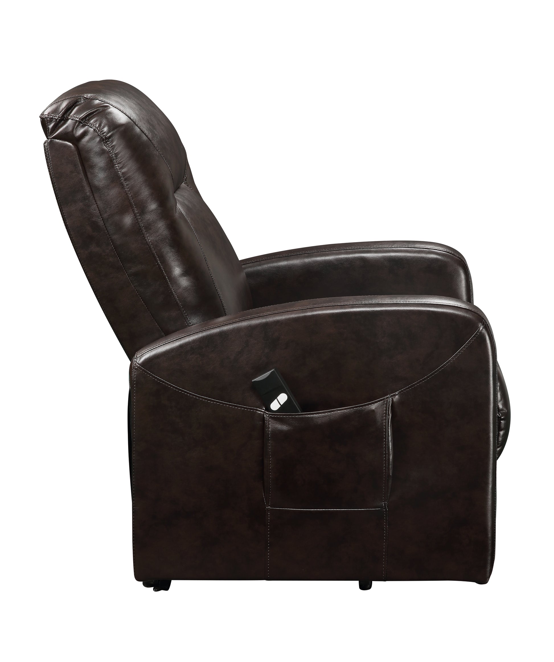 Espresso Power Lift Recliner Espresso Faux Leather Manual Push Button Metal Primary Living Space Tight Back Push Button Square Arms Wood Fabric