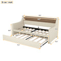 Twin Size Daybed With Trundle, Upholstered Daybed With Charging Station And Led Lights, Beige Expect Arrive Date:May 20Th. Twin Beige Pu Leather