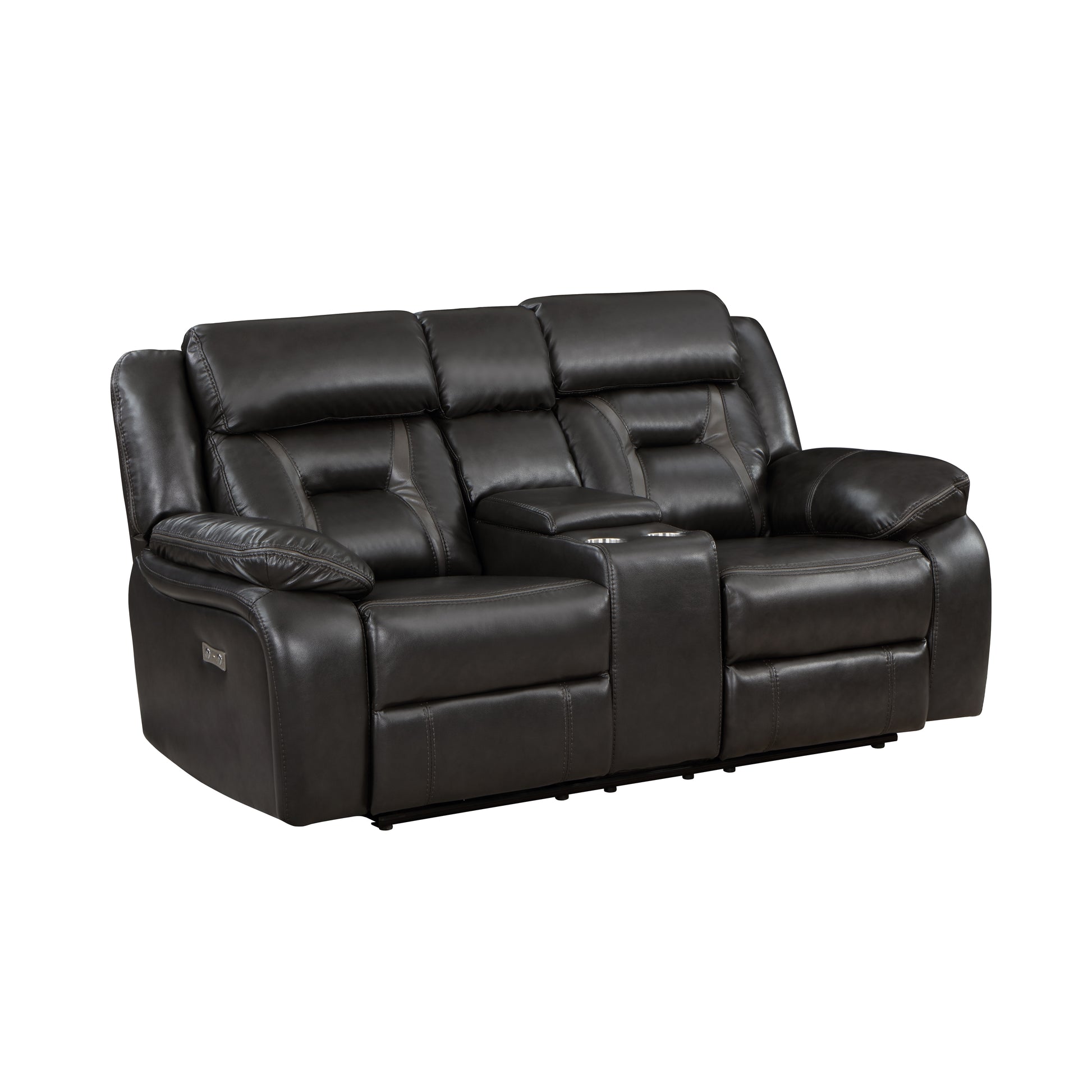 2Pc Power Reclining Sofa Set Modern Design Living Room Furniture Sofa And Loveseat With Center Console Dark Grayfaux Leather Upholstery Usb Ports Contemporary Home Dark Gray,Light Gray Faux Leather Wood Primary Living Space Contemporary,Modern,Ultra