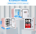 4L Portable Mini Fridge Warmer And Cooler Six 12Oz Cans Compact Refrigerator, 100% Freon Free & Eco Friendly, 4 L, Pink Pink Polypropylene