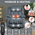 Up To 350 Lbs Chenille Power Lift Recliner Chair, Heavy Duty Motion Mechanism With 8 Point Vibration Massage And Lumbar Heating, Usb And Type C Ports, Stainless Steel Cup Holders, Blue White Metal Primary Living Space Heavy Duty Pine Blue Chenille Power