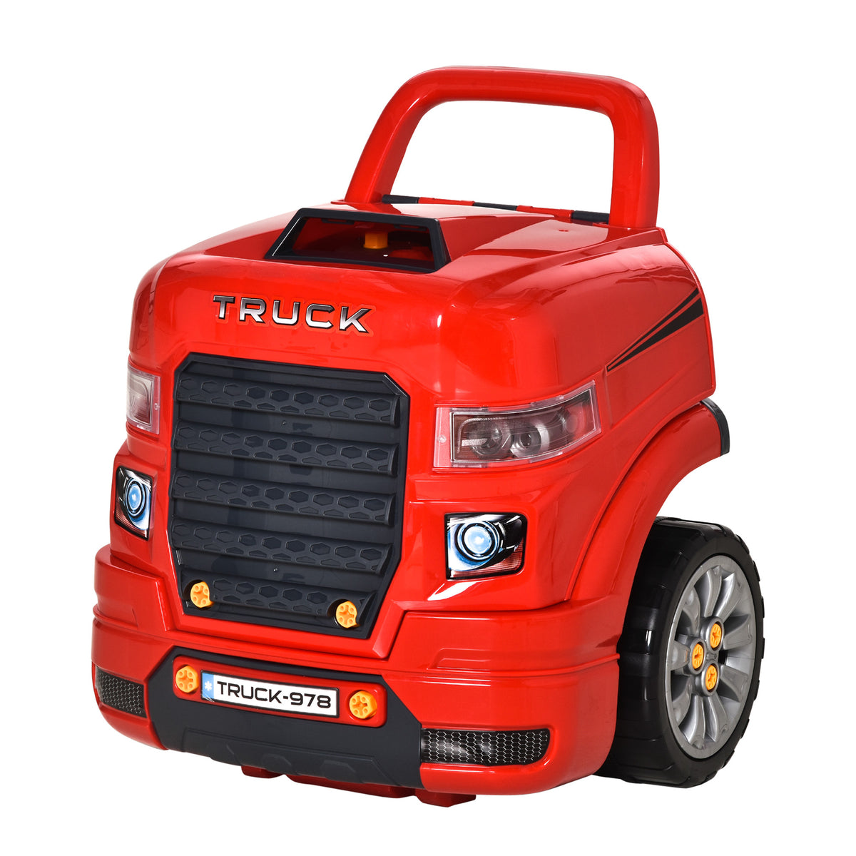 Qaba Kids Truck Engine Toy, Kids Mechanic Car Repair Set, Engine Disassembly Play Workshop, Includes 61 Pieces, Steering Wheel, Horn, Light For 3 5 Years Old, Red Red Abs