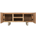 53 In. Solid Acacia Wood Tv Stand Media Console For Tvs Up To 60 In. With 2 Tier Shelf And 2 Storage Cabinet, Brown Brown Brown Primary Living Space 60 Inches 50 59 Inches Mid Century Modern Acacia 60 Inches Metal Acacia Wood