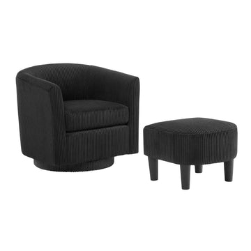 Swivel Accent Chair 360 Comfy Recliner Corduroy Arm Chair Single Sofa With Ottoman For Living Room Bedroom,Black Black Fabric