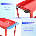 Tool Cart On Wheels, Heavy Duty Steel Utility Cart W Lockable Wheels, 400 Lbs Capacity Industrial Service Cart For Garage, Warehouse, Workshop Two Layer Bright Red Red Abs Steel Q235