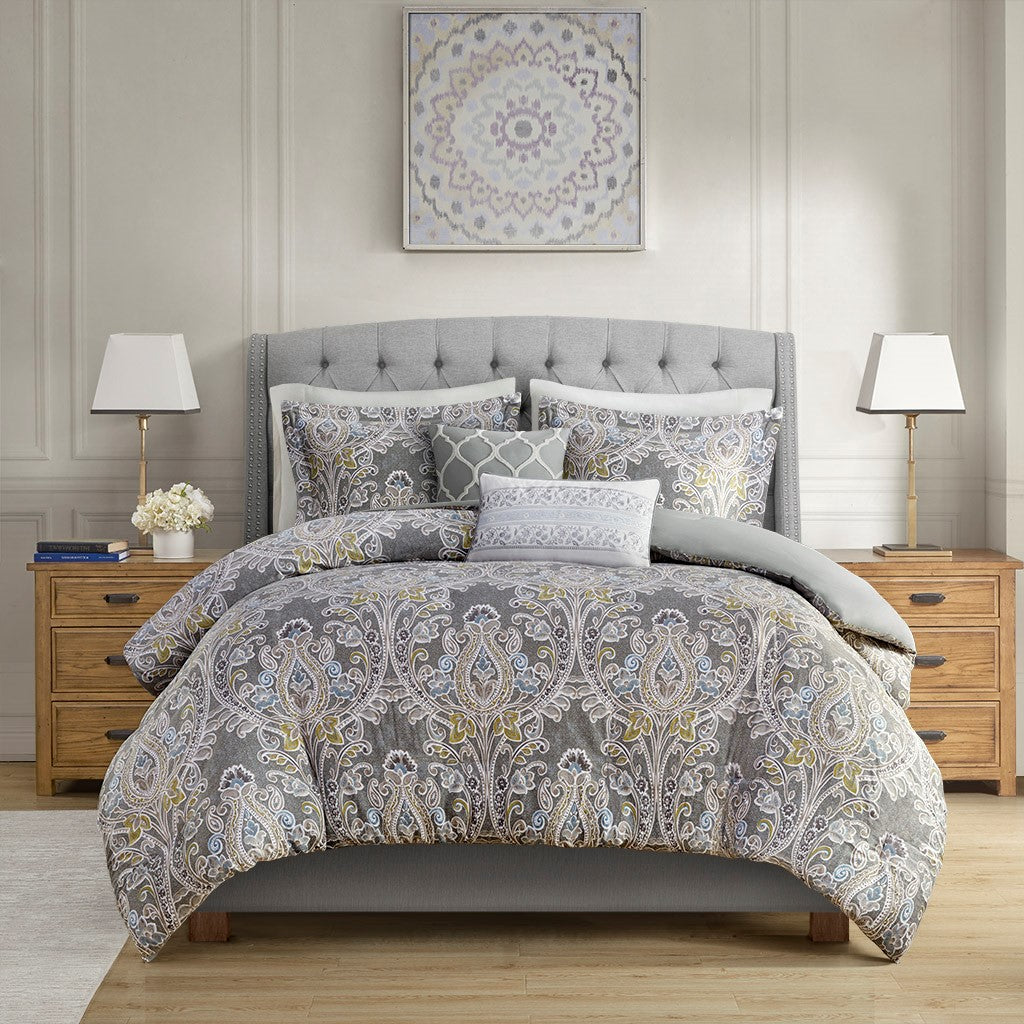 5 Piece Cotton Duvet Cover Set Grey King King Grey Cotton