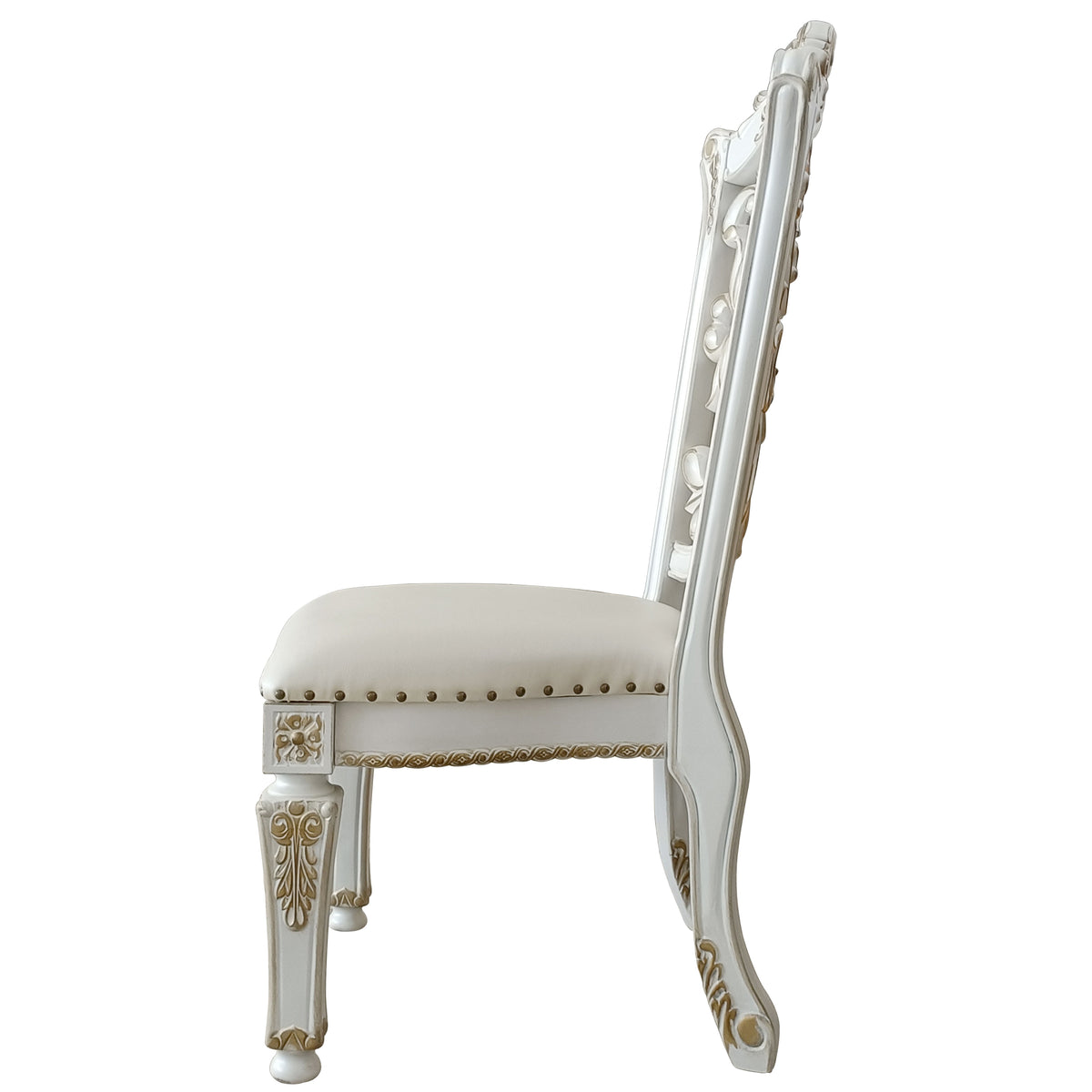 Ivory And Antique Pearl Side Chair With Trim Set Of 2 Solid Ivory Dining Room Side Chair Solid Back Set Of 2 Faux Leather