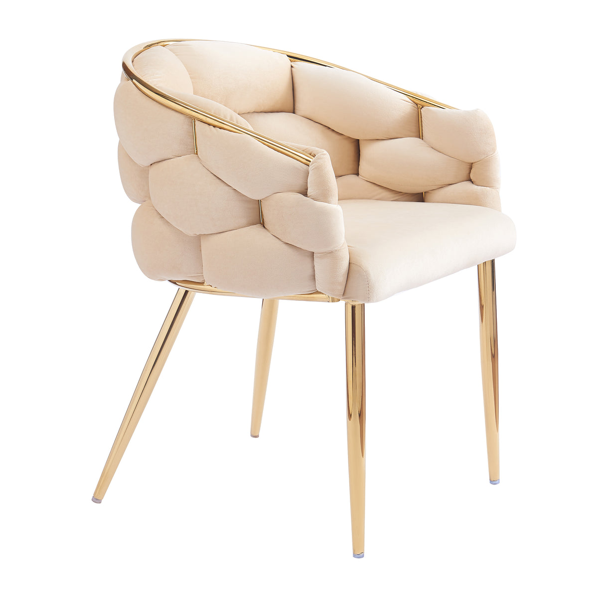 Set Of 2 Luxury Handmade Accent Chair With Gold Legs, Modern Velvet Armchair For Living Room And Bedroom Beige Foam Velvet