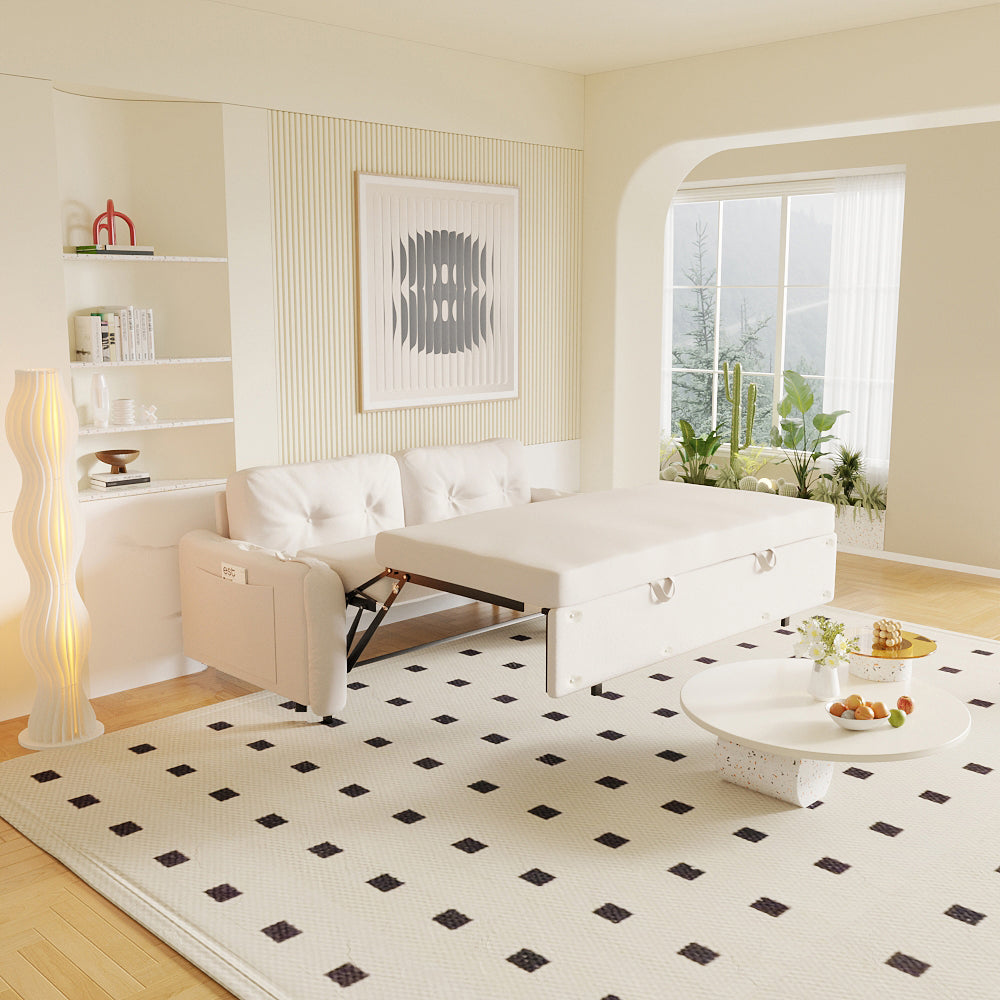 66.2" Queen Pull Out Sofa Bed, Hydraulic System Convertible Sleeper Sofa With Storage And 2 Soft Pillows, Tufted Button Upholstered Couch,Multi Functional Velvet Loveseat Bed,Beige Beige Velvet 2 Seat