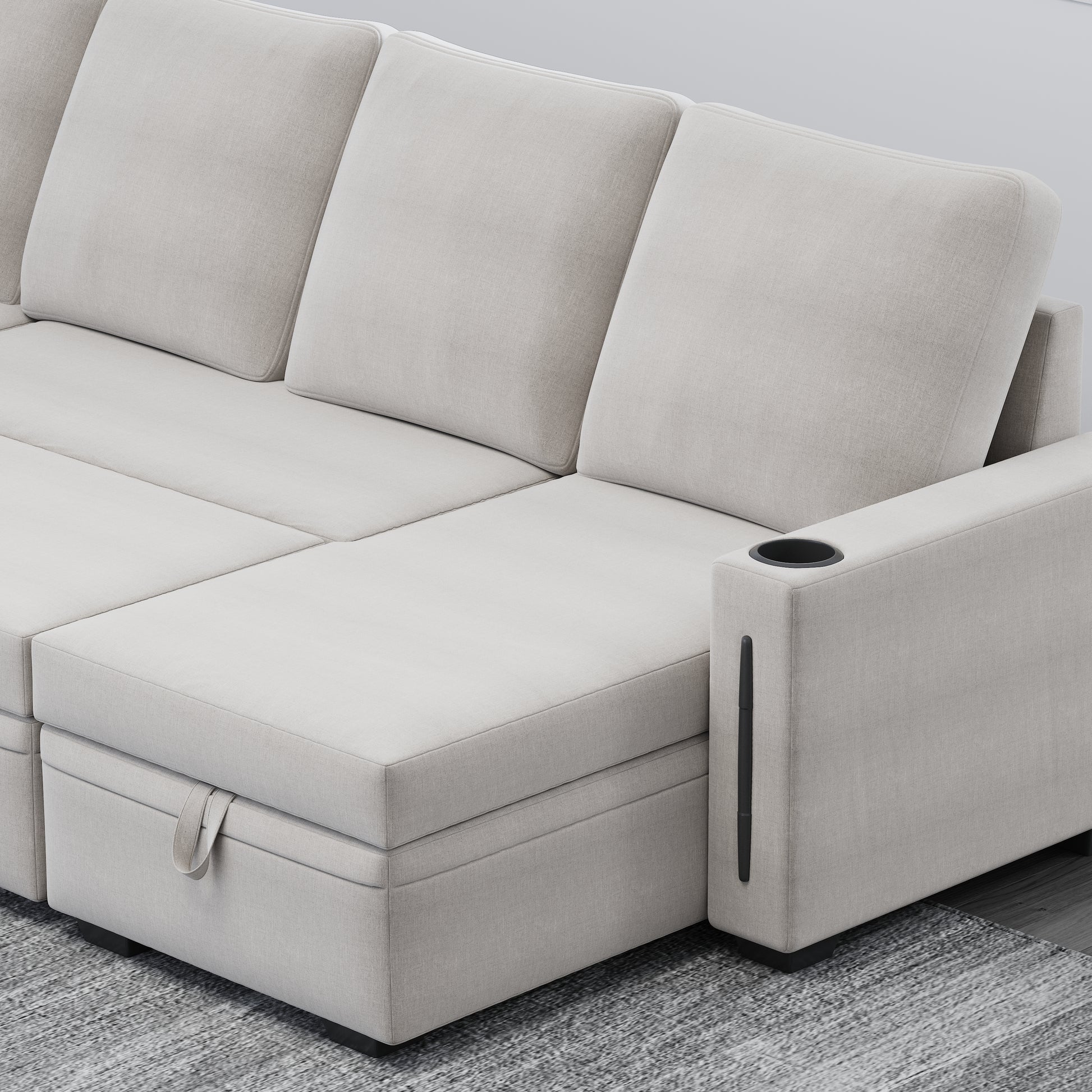 Sectional Sofa With Storage, 96" U Shaped Sectional Couches For Living Room, Comfy Convertible Sectional Sofa Beige Beige Linen Wood Primary Living Space Cushion Back Soft Modern Eucalyptus Square Arms Foam Linen 4 Seat