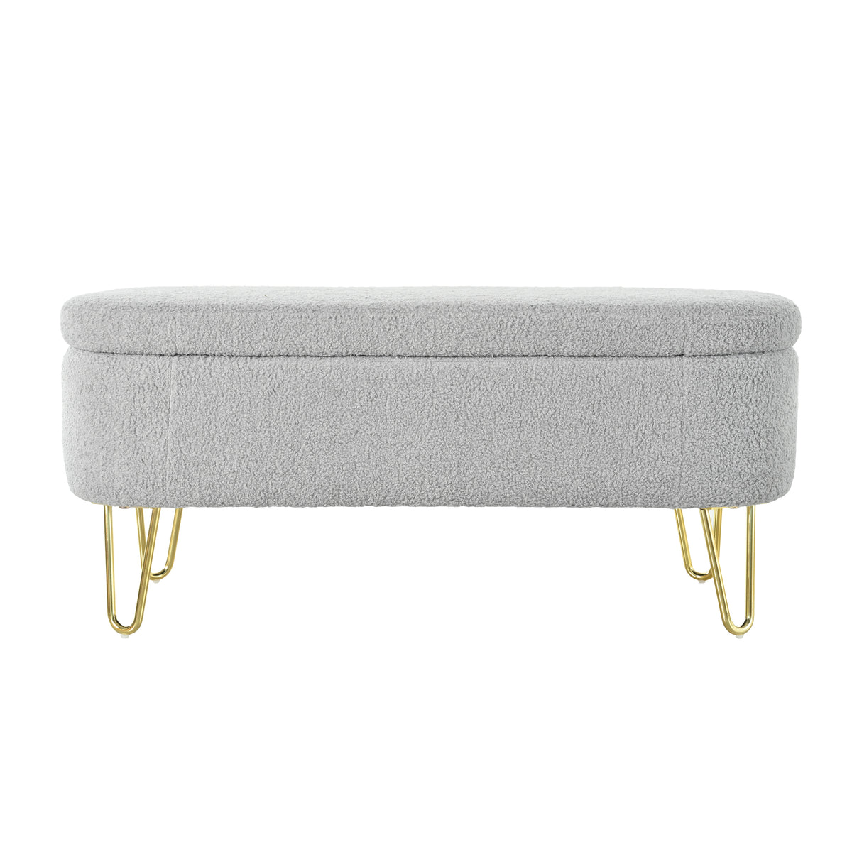 Oval Storage Bench For Living Room Bedroom End Of Bed, Upholstered Storage Ottoman Entryway Bench With Metal Legs,Grey Wood Primary Living Space Solid Grey Pine With Storage Grey Polyester Polyester Or Polyester Blend Backless Modern Oval Flip Top
