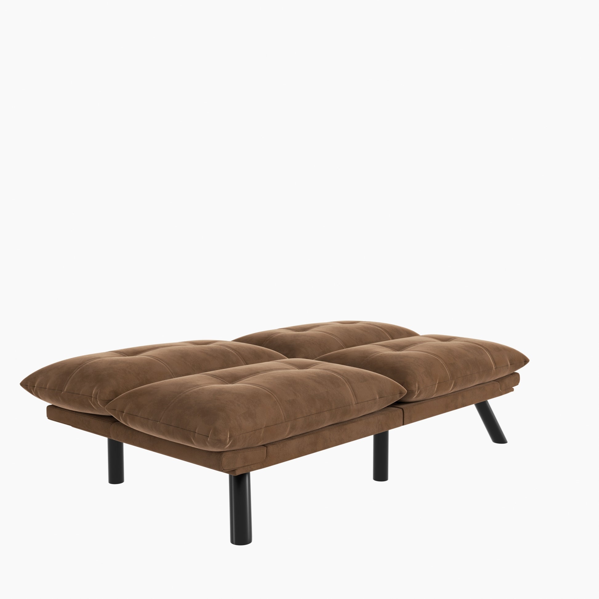 Leatehr Feeling Brown Convertible Folding Modern Sofa Bed White Wood Primary Living Space Light Duty Pine 2 Seat Brown Microfiber Medium Firm Pillow Back Modern Pillow Top Arms Foam Upholstered