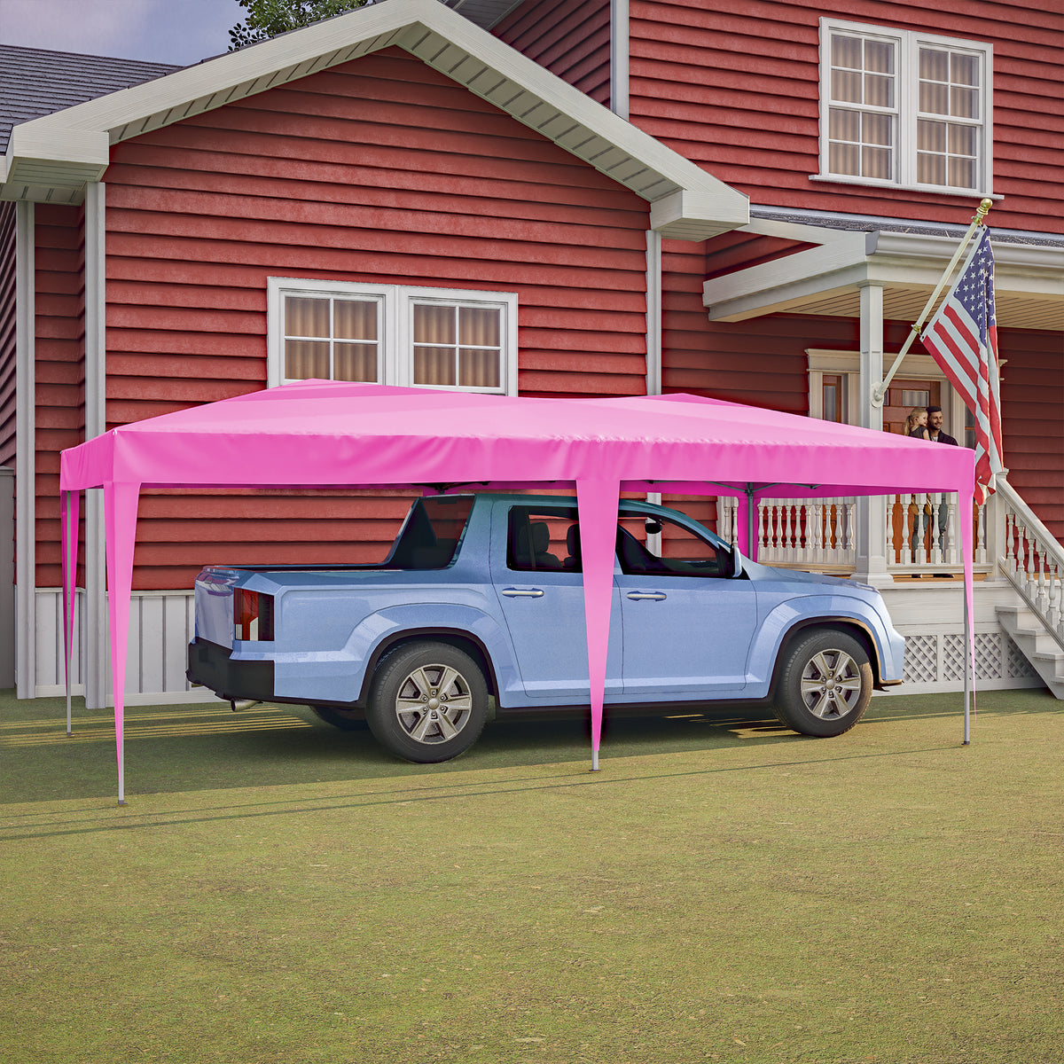 10'X20' Pop Up Canopy Tent With 6 Sidewalls, Ez Pop Up Outdoor Canopy For Parties, Waterproof Commercial Tent With 3 Adjustable Heights, Carry Bag, 6 Sand Bags, 6 Ropes And 12 Stakes, Pink Pink Metal