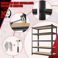 5 Tier Storage Rack, Adjustable Height Shelving, Warehouse Supermarket Basement Storage, Black Requires Assembly 5 Black Nature Standard Horizontal Primary Living Space Open Back Metal Classic