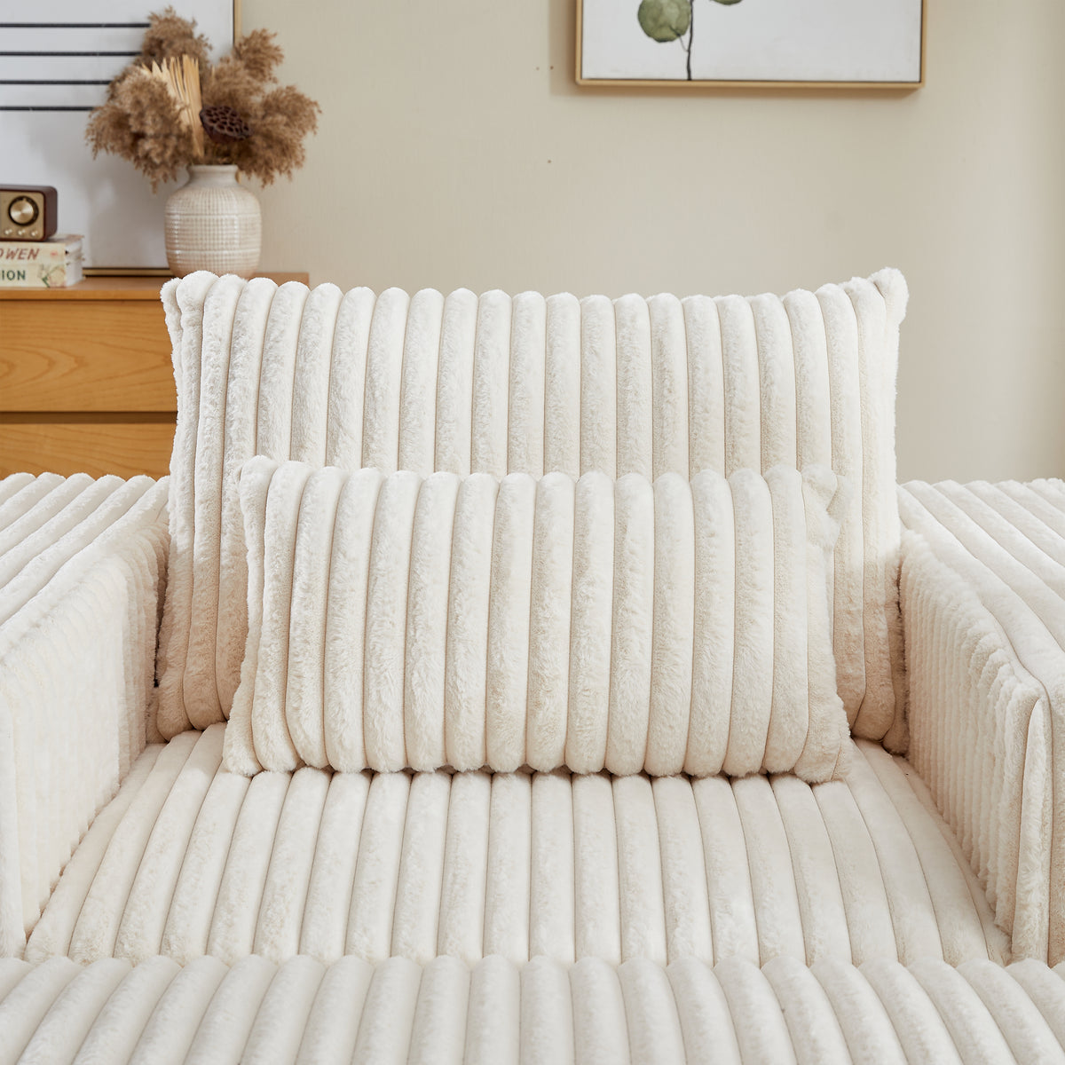 62.5 Inch Corduroy Sponge Sofa Lounge Chair With Removable Footrest,No Assembly Required,Fluffy Modern Sleeper Chair For Indoor Living Room Bedroom Beige Foam Corduroy 1 Seat