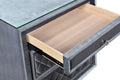 1Pc Glam 3 Drawer Nightstand Velvet Tufted Drawer Front Jewelry Tray Faux Crystal Drawer Knobs Gray 3 Drawers Bedroom Bedside Cabinet Glam Glass Top Wood