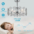 Dia 26 Inch Crystal Chandelier Ceiling Fan Vintage Fandelier Flush Mounted Invisible For Bedroom Dining Room Living Room Kitchen Farmhouse Entry, Chrome Chrome American Design,American Traditional,Retro,Traditional,Vintage Crystal Iron