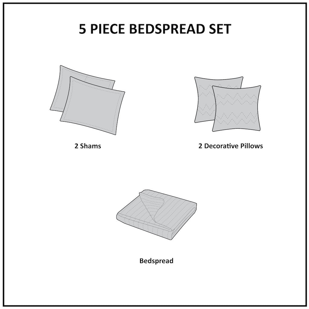 5 Piece Reversible Jacquard Bedspread Set Red King King Red Cotton
