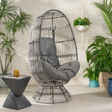 Reseda Swivel Patio Egg Chair White Fabric