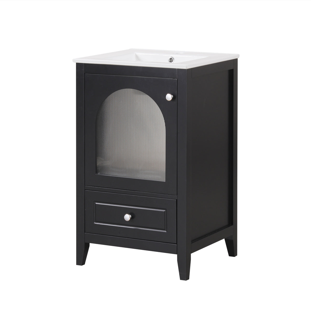 20" Bathroom Vanity With Sink, Bathroom Cabinet With Soft Closing Glass Door, A Drawer, Black Black Mdf