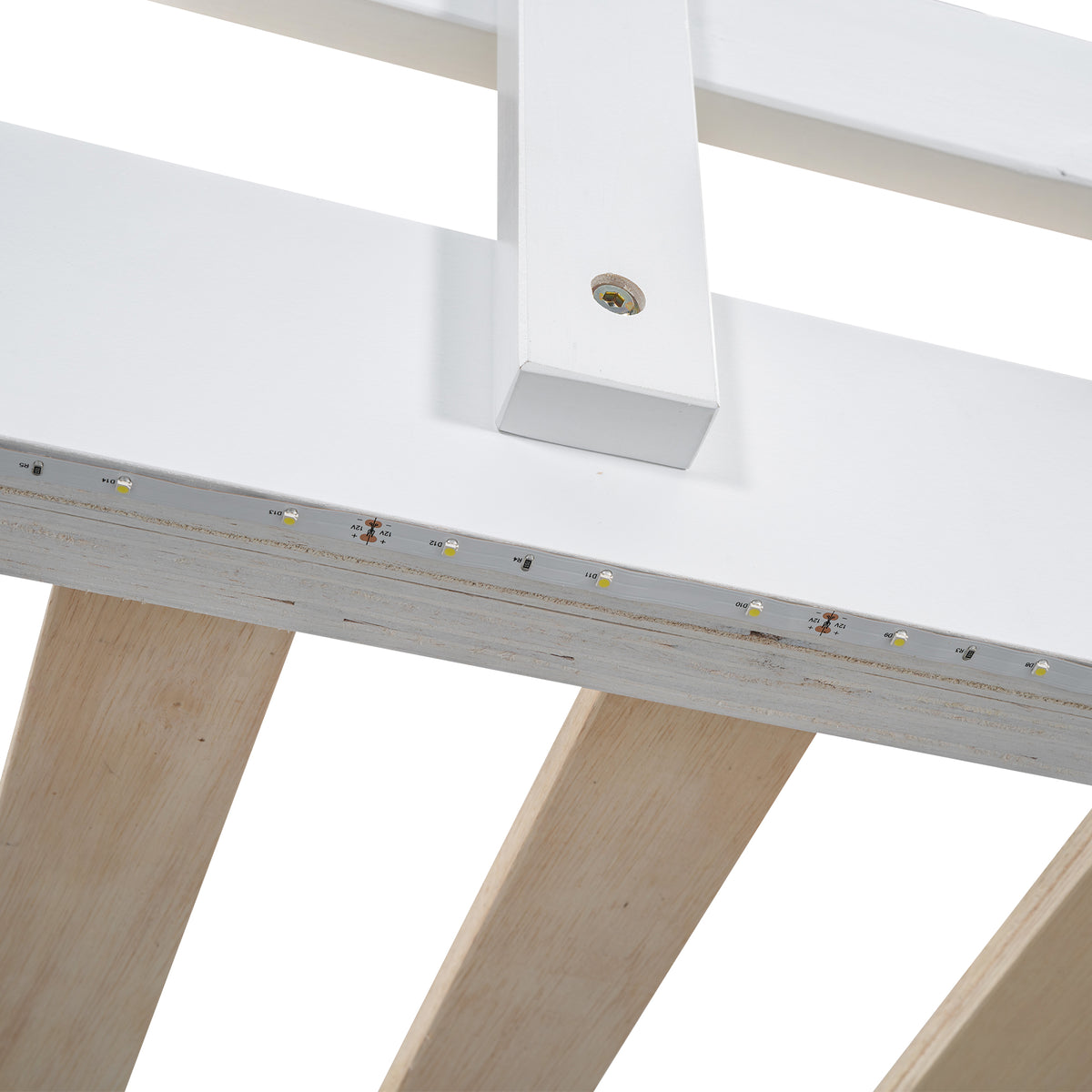 Wood Full Size Loft Bed With Built In Wardrobe And Storage Shelves, Led Light, White Box Spring Not Required Full White Wood Bedroom Bed Frame Solid Wood Mdf