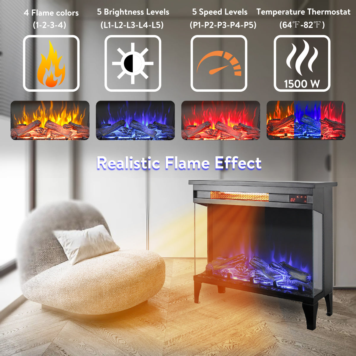 24 Inch Three Sided Glass Electric Fireplace With Feet Powder Coated Electric Antique Black Vent Free Primary Living Space Yes Insert Tempered Glass Sheet Metal Electric