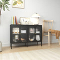 Metal Sideboard Cabinet With 4 Glass Door, Steel Locker Sideboard Buffet Cabinet, Sideboard Buffet Cabinet With 4 Doors, Kitchen Storage Cabinet, Coffee Bar Cabinet For Kitchen, Living Room, Black