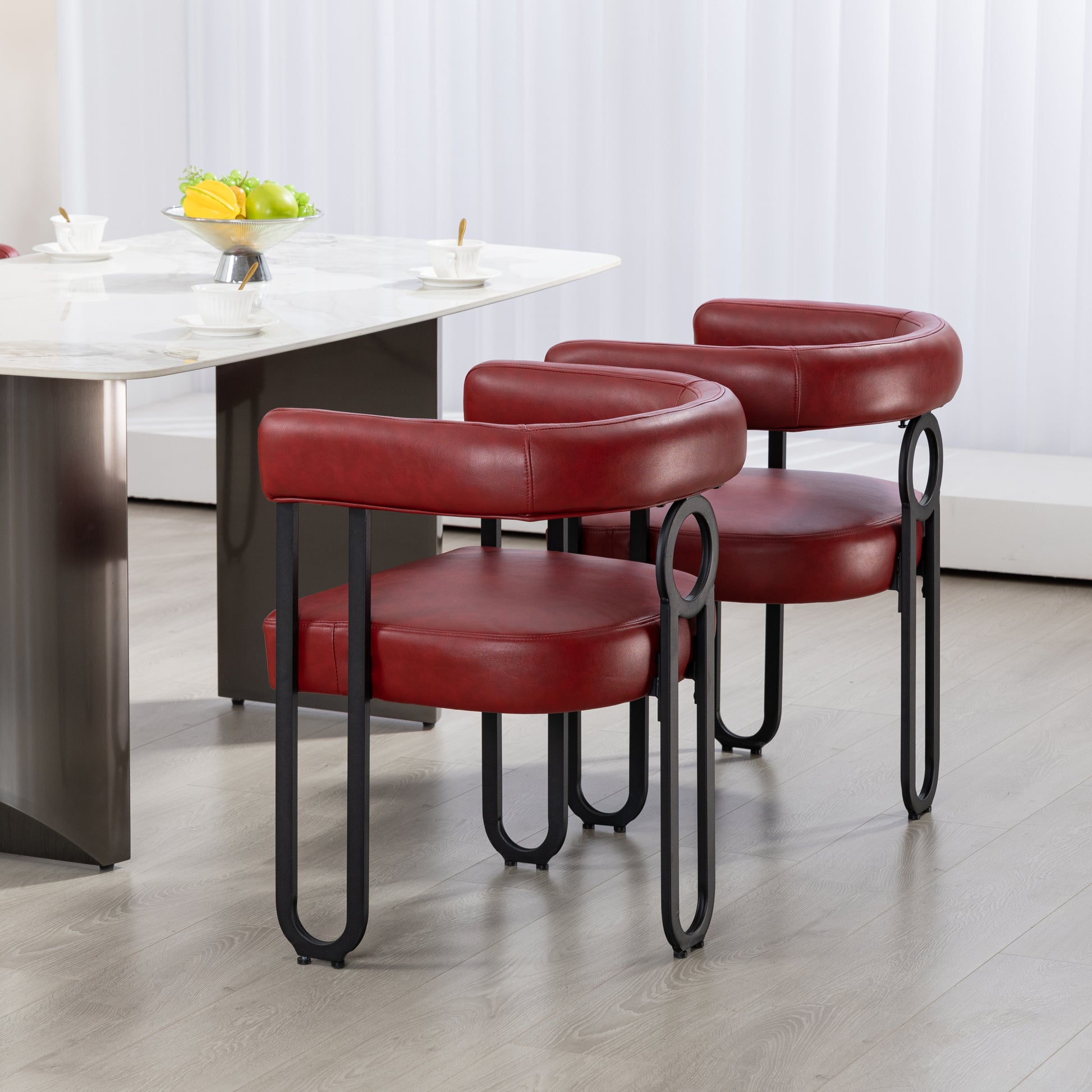 Coolmore Contemporary Designed Pu Fabric Upholstered Accent Dining Chair Barrel Side Chairs Kitchen Armchair For Living Room Set Of 2 Wine Red Pu Wine Red Dining Room Foam Pu Leather