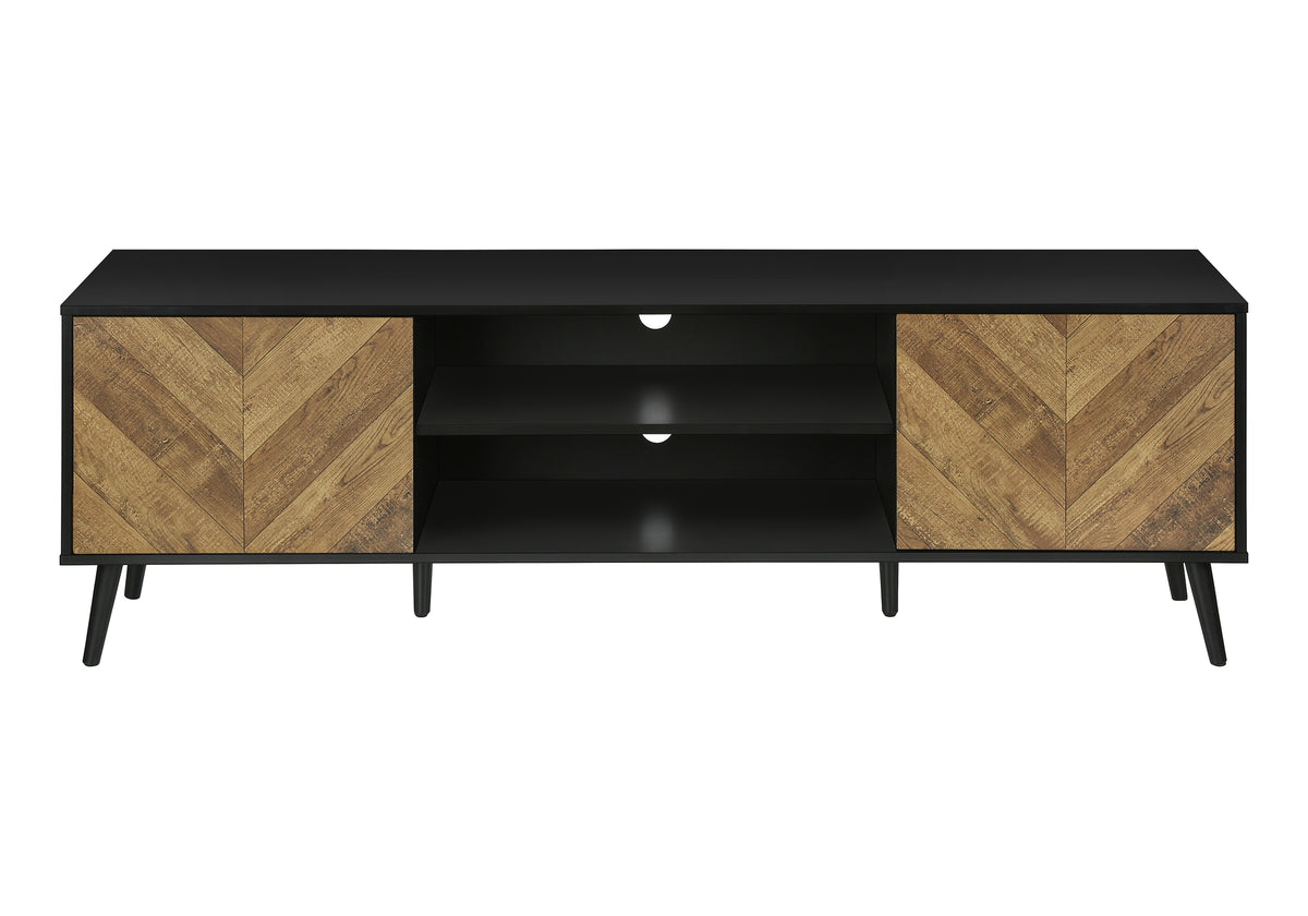Tv Stand, 72 Inch, Console, Media Entertainment Center, Storage Cabinet, Living Room, Bedroom, Brown And Black Laminate, Black Wood Legs, Contemporary, Modern Black 80 89 Inches Particle Board