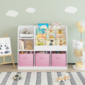 Kids Bookcase And Bookshelf, Multifunctional Bookcase With 3 Collapsible Fabric Drawers, Bookcase Display Stand, Toy Storage Organizer For Bedroom, Playroom, Hallway White Pink White Pink Fabric,Mdf