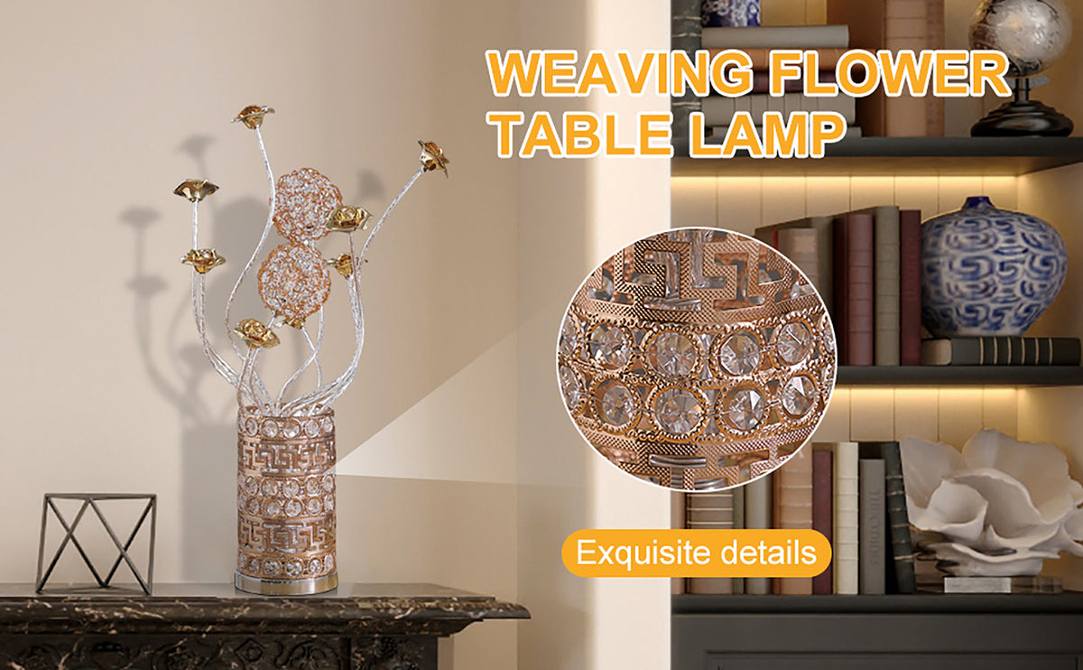 Aluminum Golden Rose Copper Silver Wire Bud Flower Bud Table Lamp For Living Room, Nightstand Bedside Table Lamp For Bedroom, Led Lamp Multicolor Aluminium