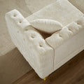 Chenille Pull Buckle Design Sofa For Living Room,Buttons Tufted With Copper Nail Decoration Armrest, Modern Couch Upholstered Button And Metal Legs Beige Foam Chenille 5 Seat