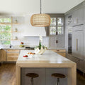 Rattan Farmhouse Chandelier Light Brown Rattan Metal