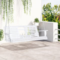 Outsunny 3 Seater Wooden Porch Swing, Patio Swing Bench With Folding Coffee Table, Cup Holders And Chains Included, 440Lbs Weight Capacity, White White Wood