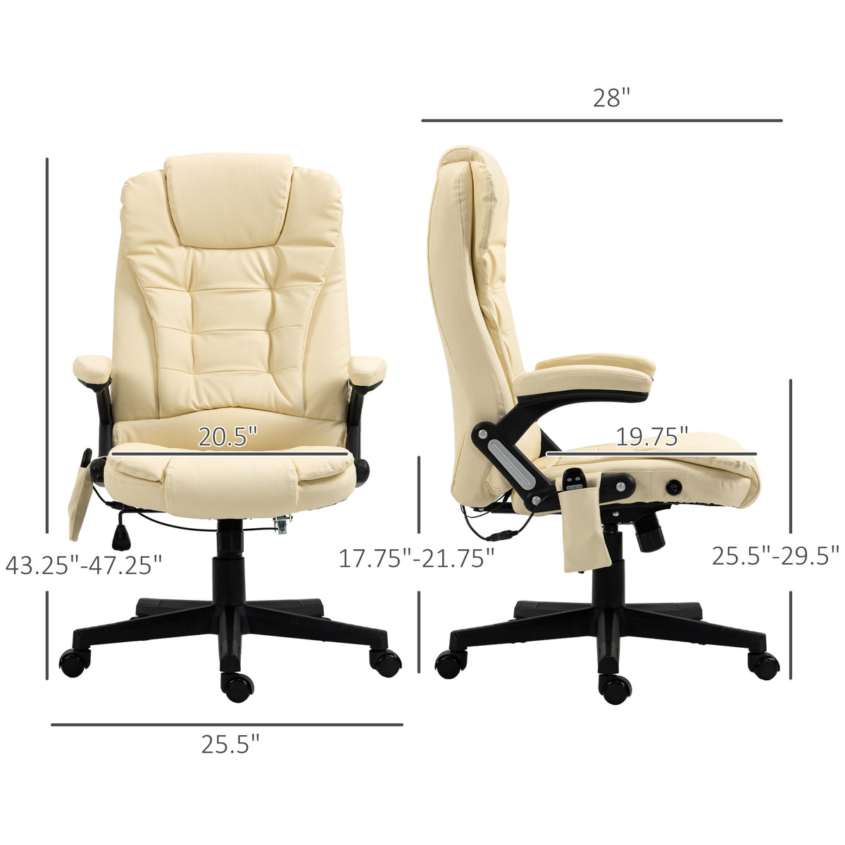 Homcom High Back Vibration Massage Office Chair With 6 Vibration Points, Heated Reclining Pu Leather Computer Chair With Armrest And Remote, Beige Beige Pu