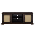 Farmhouse Rattan Tv Stand Console Table For Tvs Up To 70 Inches, Tv Console Table With 2 Storage Shelves, 2 Natural Rattan Door Cabinets, 65