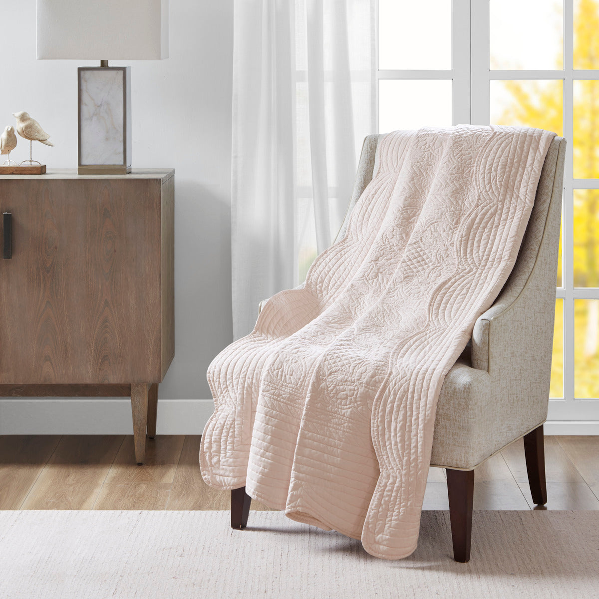 Oversized Quilted Throw With Soped Edges Blush 60X72" Blush Microfiber